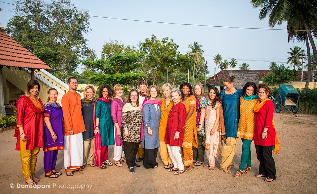 Our group is dressed in traditional Indian wear as they get ready to head to the temple