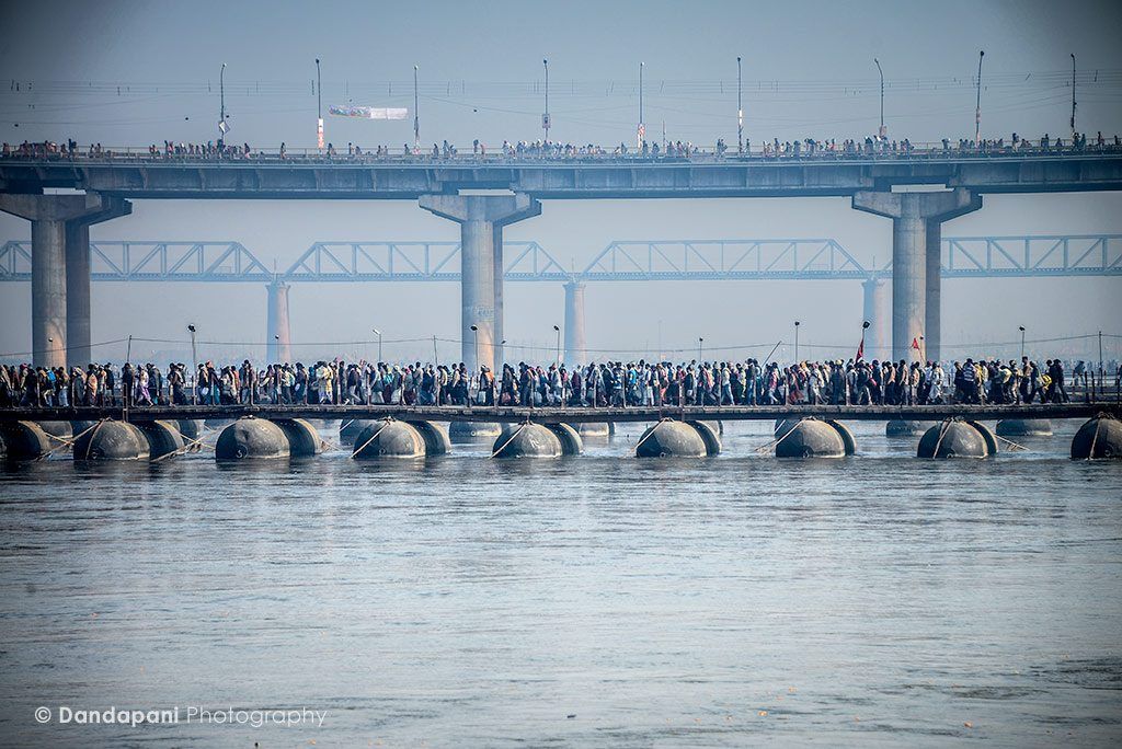A few temporary pontoon bridges are created across the rivers to ferry millions of pilgrims from bank to bank.