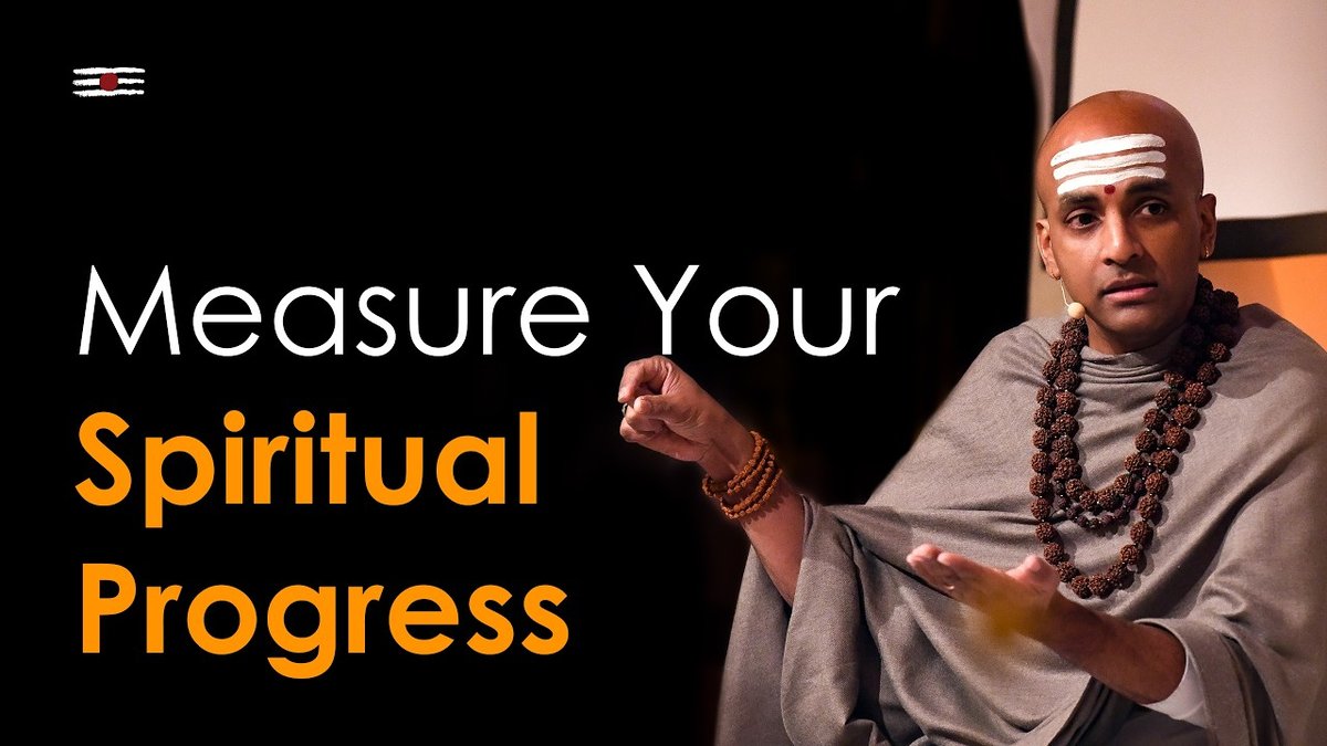 Dandapani teaching on stage beside the title Measure Your Spiritual Progress.