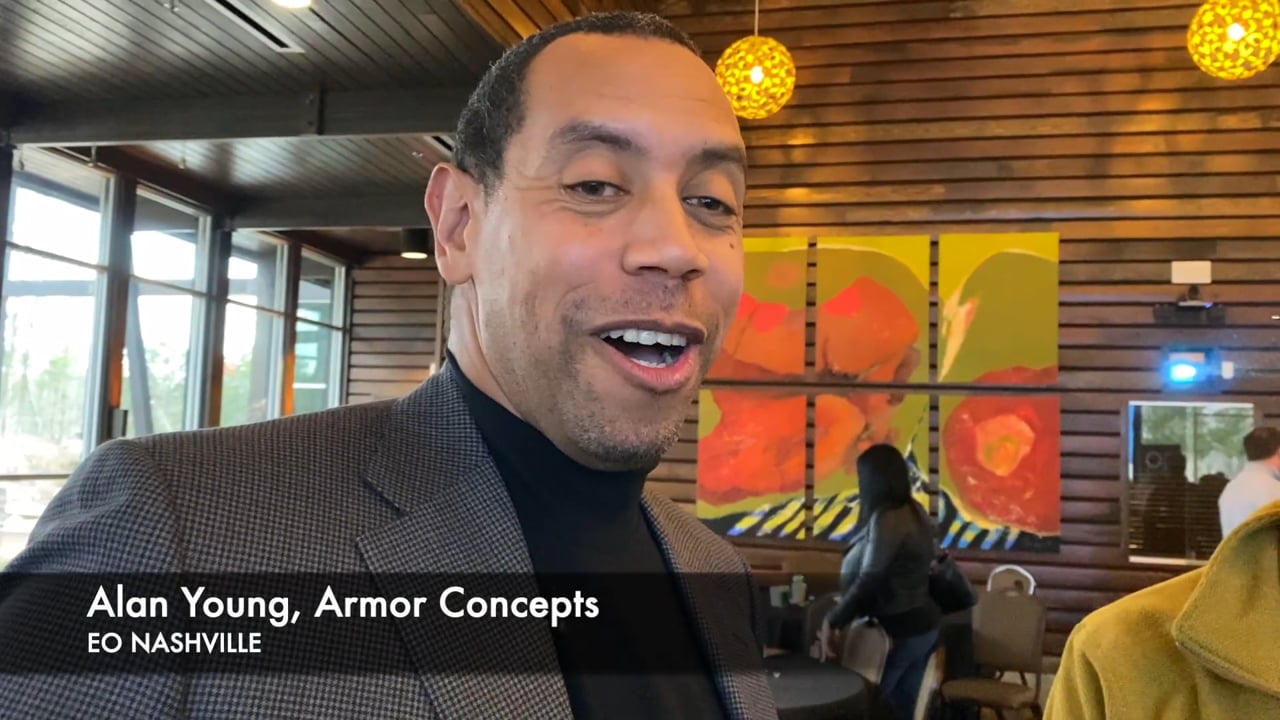 Alan of EO Nashville speaking to camera after an event with Dandapani