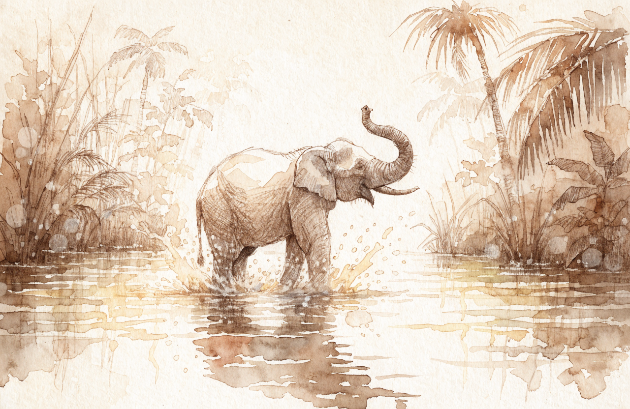 Bathing elephants in a jungle