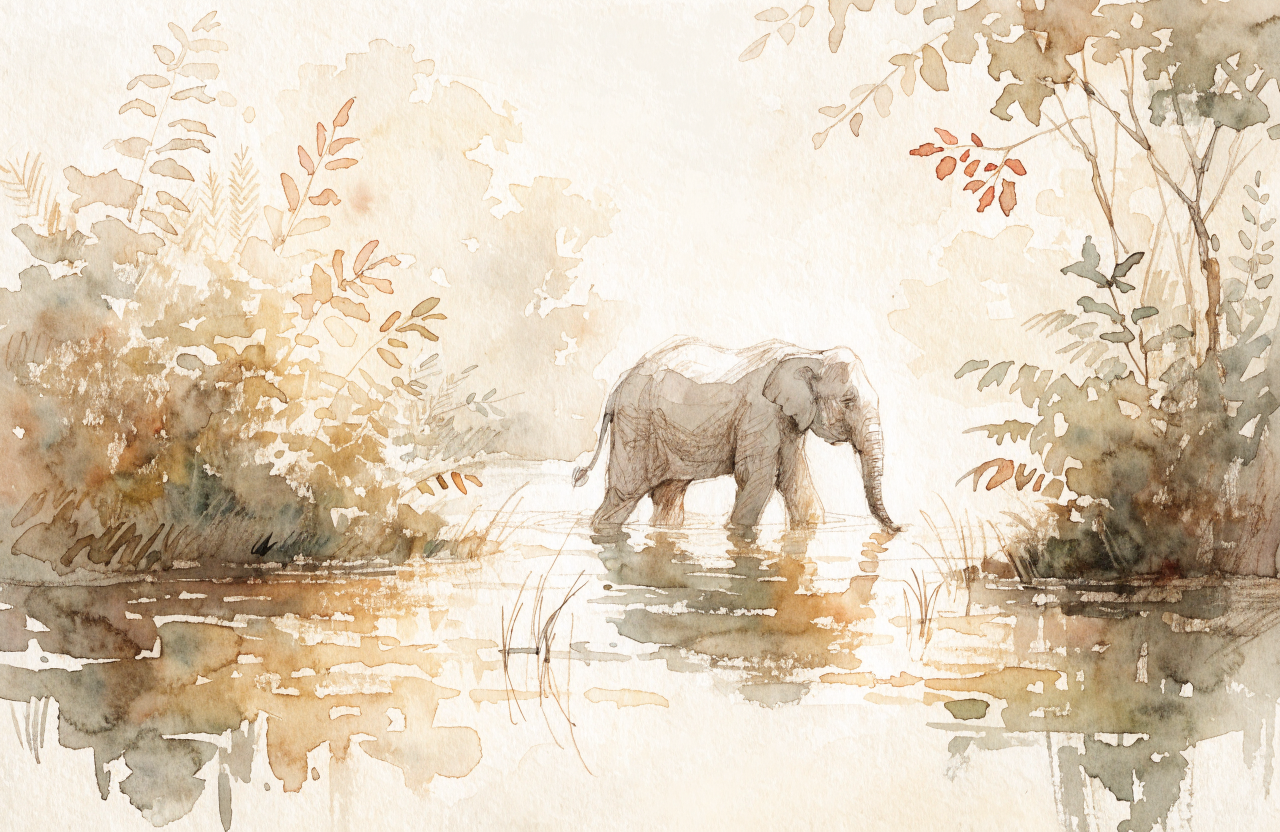 Bathing elephants in the jungles of Chitwan, Nepal