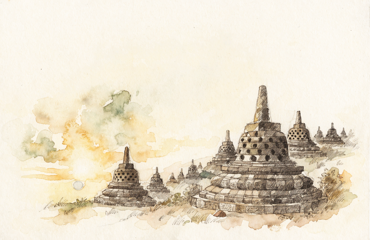 The Magnificent Borobudur Temple at Full Moon, Indonesia