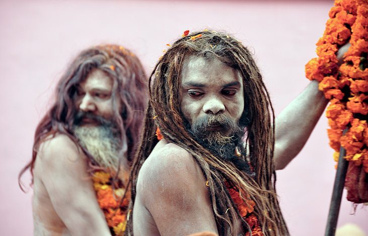 Hindu ascetics, sadhus, gather in thousands at the Kumbha Mela Festival taking place in Haridwar by the Ganges River in North India, 2010