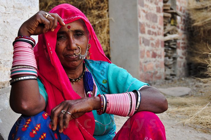 Traditionally dressed Rajasthani woman with jewelry