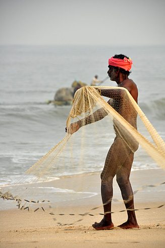Fisherman on Marari Beach, Kerala in South India