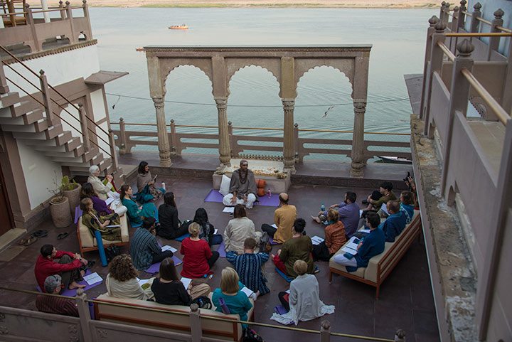 Our classes each day dive into self-inquiry with a gorgeous backdrop of the Ganges as our view.