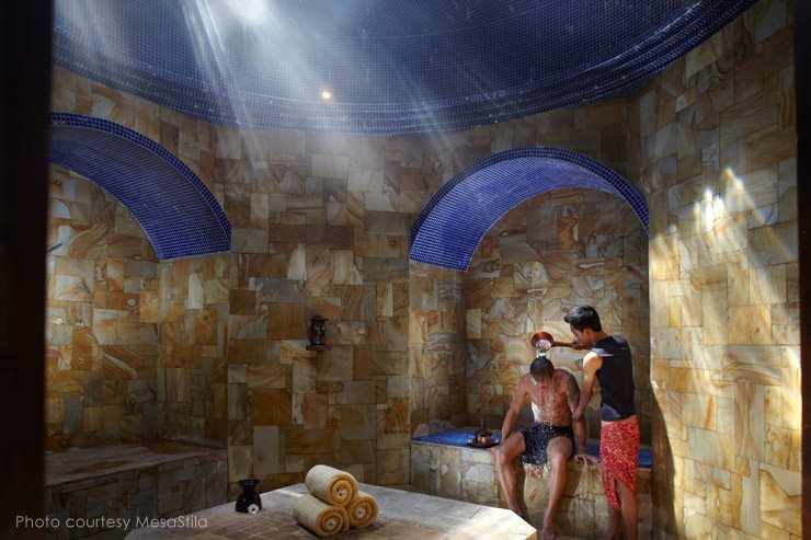 Turkish steam bath at MesaStila during Vedic Odyssey's spiritual adventure