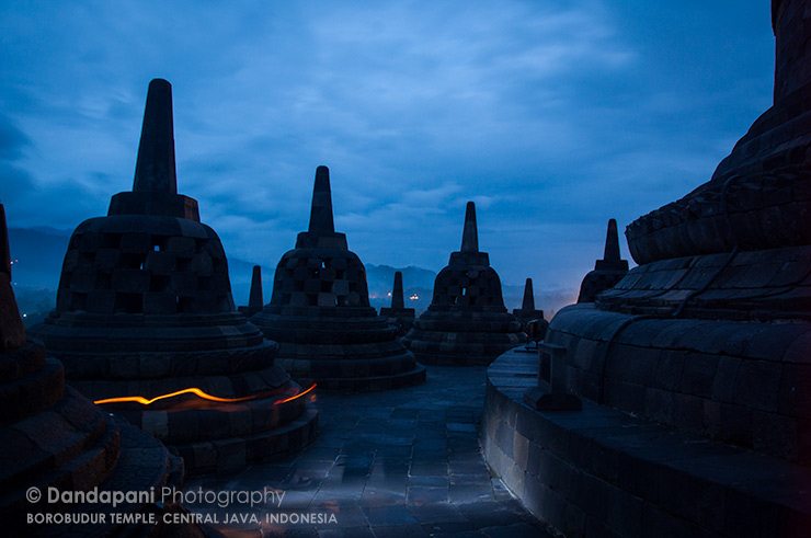 pre dawn photo of the Borobudur temple in central java in Indonesia
