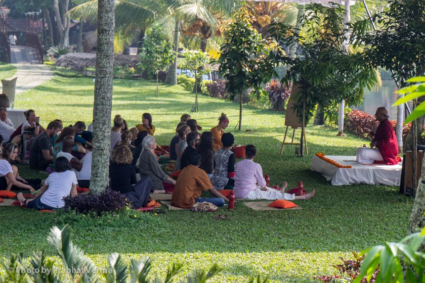 Morning classes with Dandapani were held on the lawn overlooking the lake.
