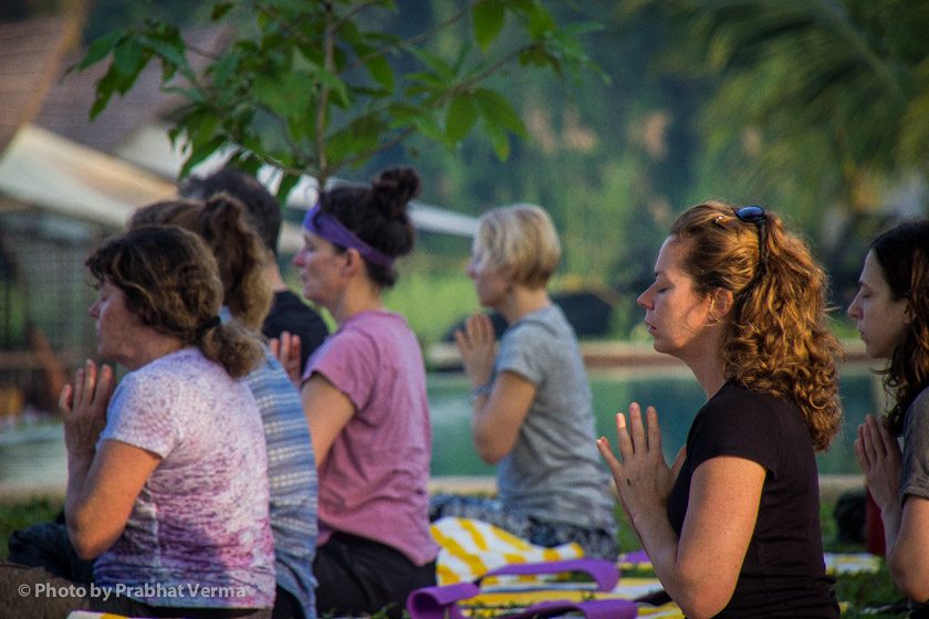 Morning yoga asana classes were divided into 3 groups that were spread across the resort.