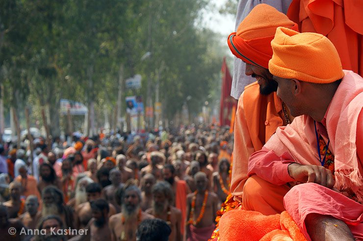 Thousands of sadhus parade along the main street in Haridwar slowly making their down to the Ganges river