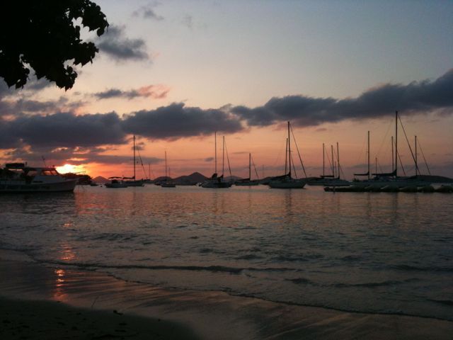Sunset viewed from Cruz Bay, St. John US Virgin Islands. Copyright Vedic Odyssey.