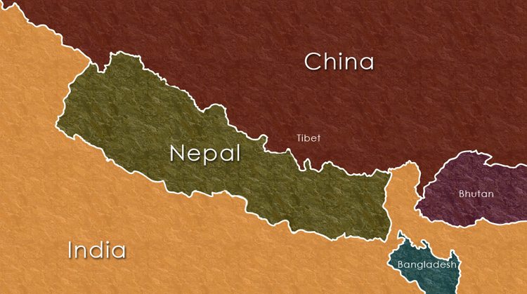 Map of Nepal and neighboring countries (China-Tibet, Bangladesh, Bhutan and India)