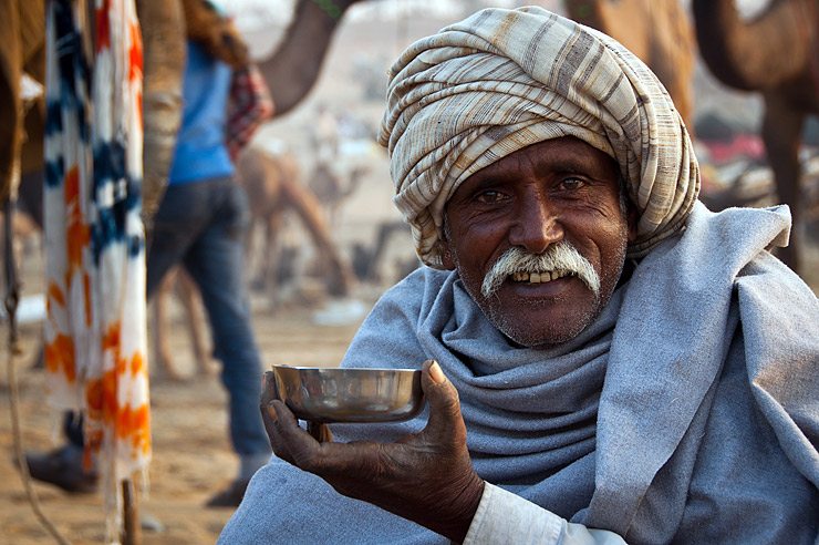 camel trader drinking chai tea