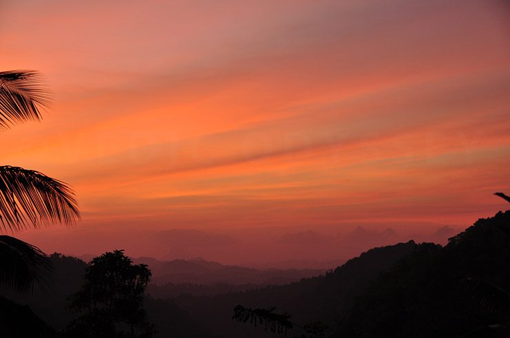 A gorgeous sunset as the sun makes its way over the rolling tea filled hills of Kandy, Sri Lanka.