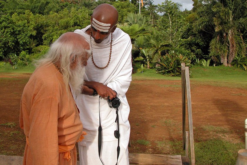 Swami Bua and I having a conversation at Kauai's Hindu Monastery in Hawaii. Circa 2004.